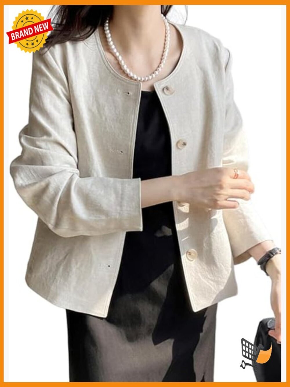 Womens Linen Spring Blazer Lightweight Cardigan Long Sleeve Single Breasted